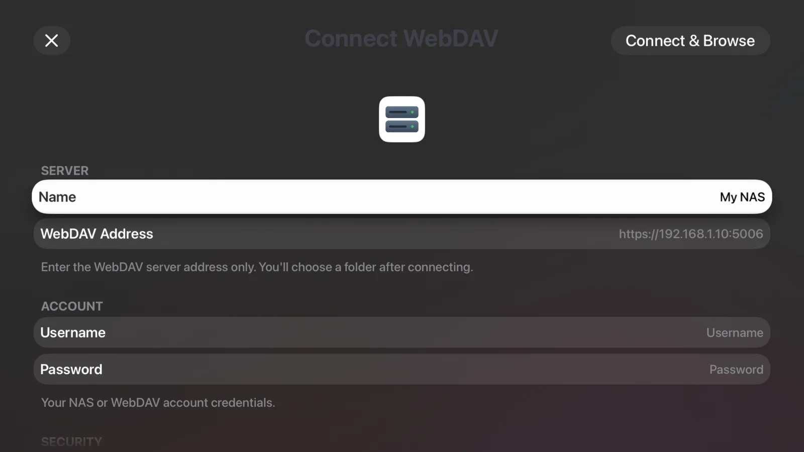 Conectar un servidor NAS / WebDAV en el Apple TV