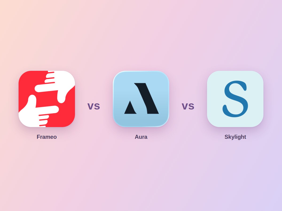 Los iconos de las apps de Frameo, Aura y Skylight