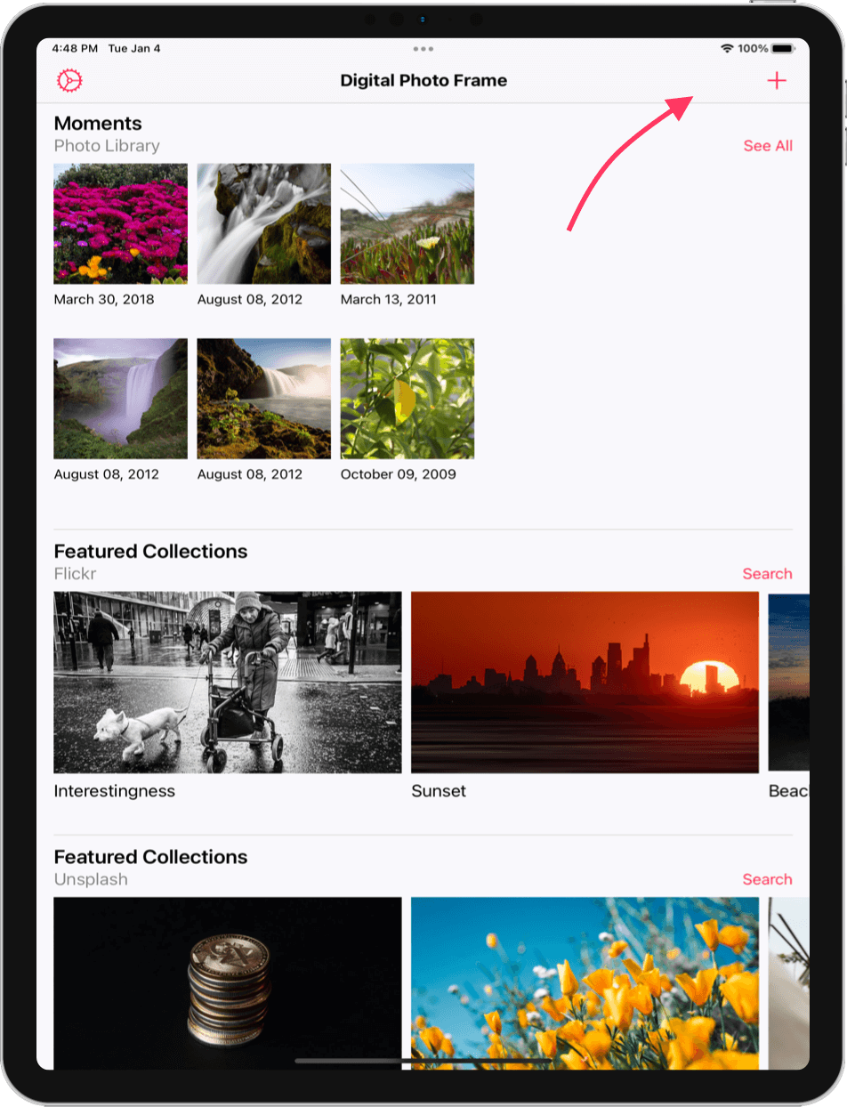 Add source button to connect Google Photos in Digital Photo Frame App