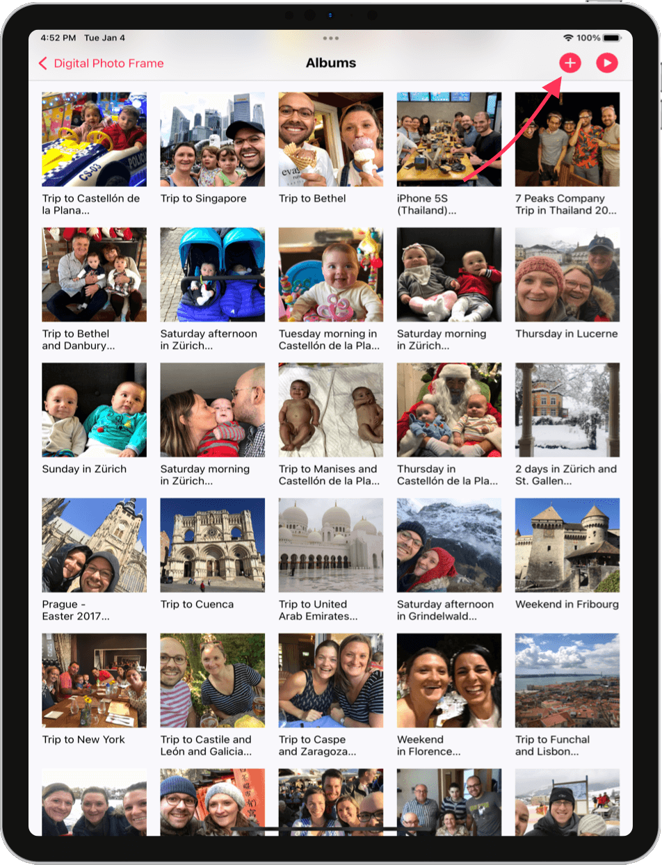 Selected Google Photos album ready for slideshow display