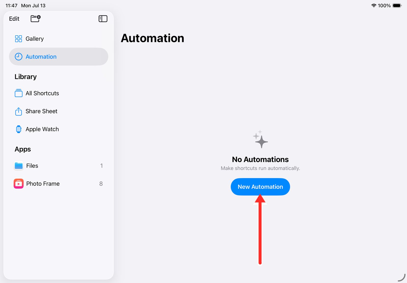 Tap the New Automation button