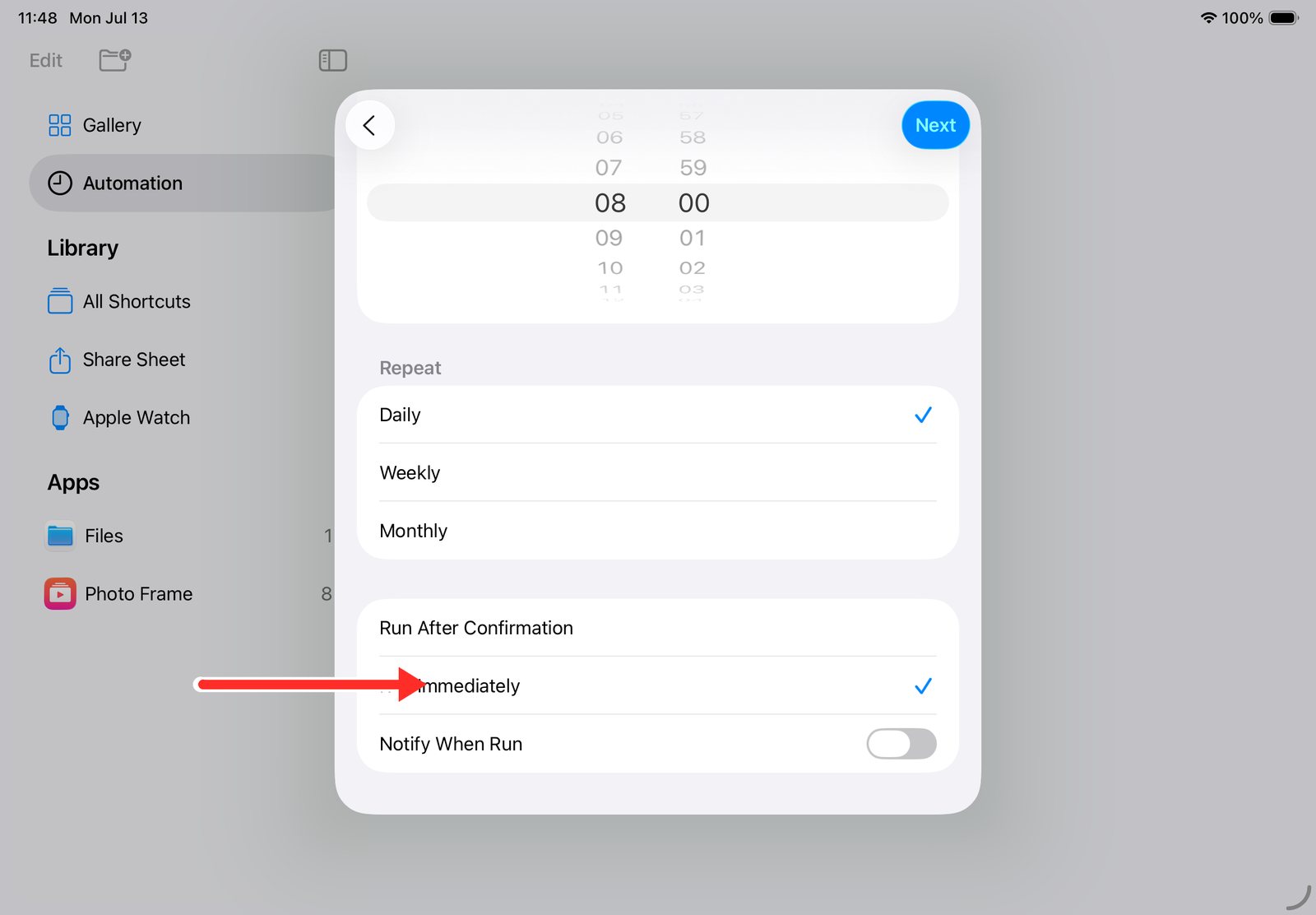 Select Run Immediately so the automation runs without confirmation Select Run Immediately so the automation runs without confirmation