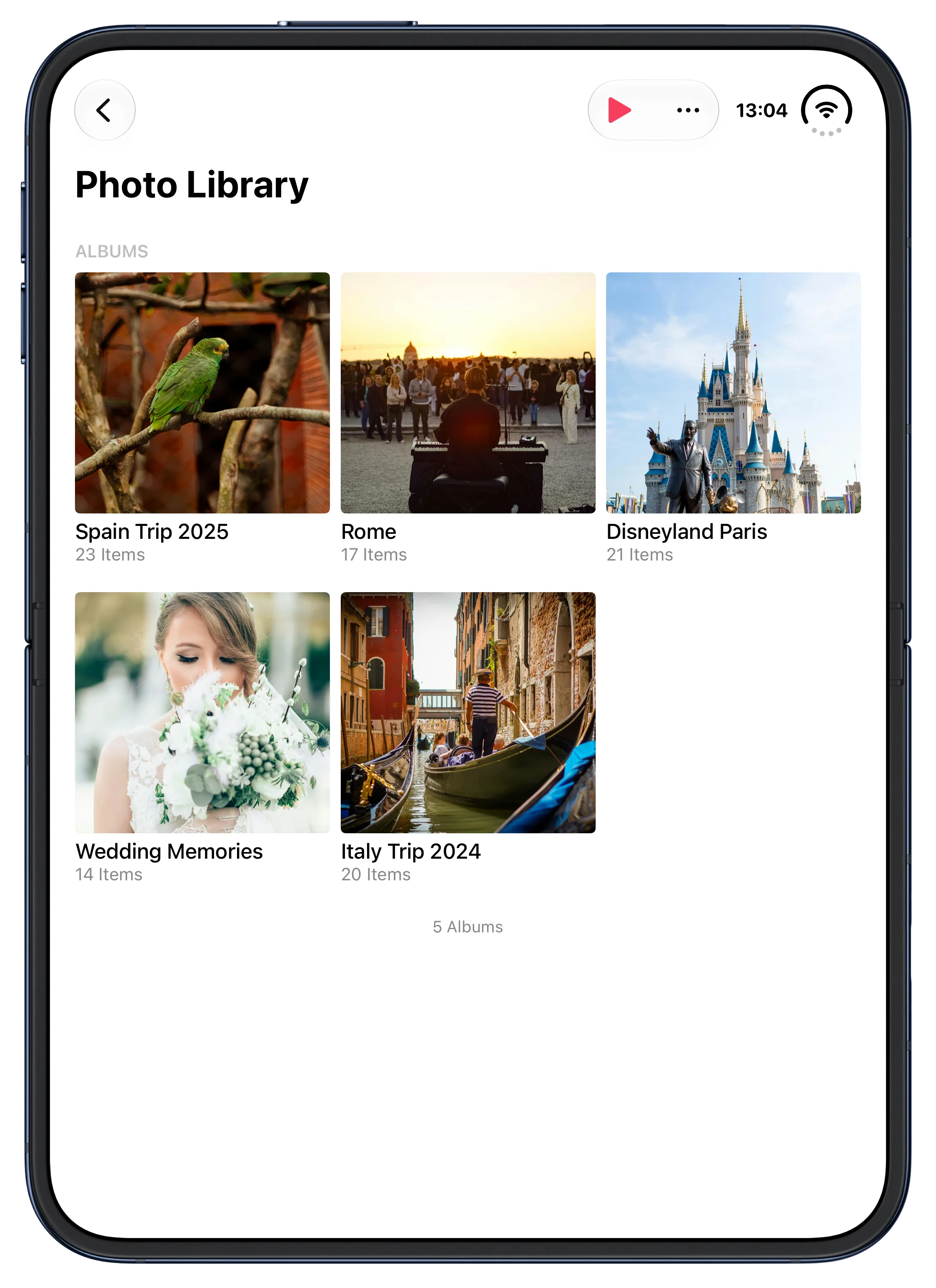 Sammlungen in Digital Photo Frame App auf dem Innendisplay