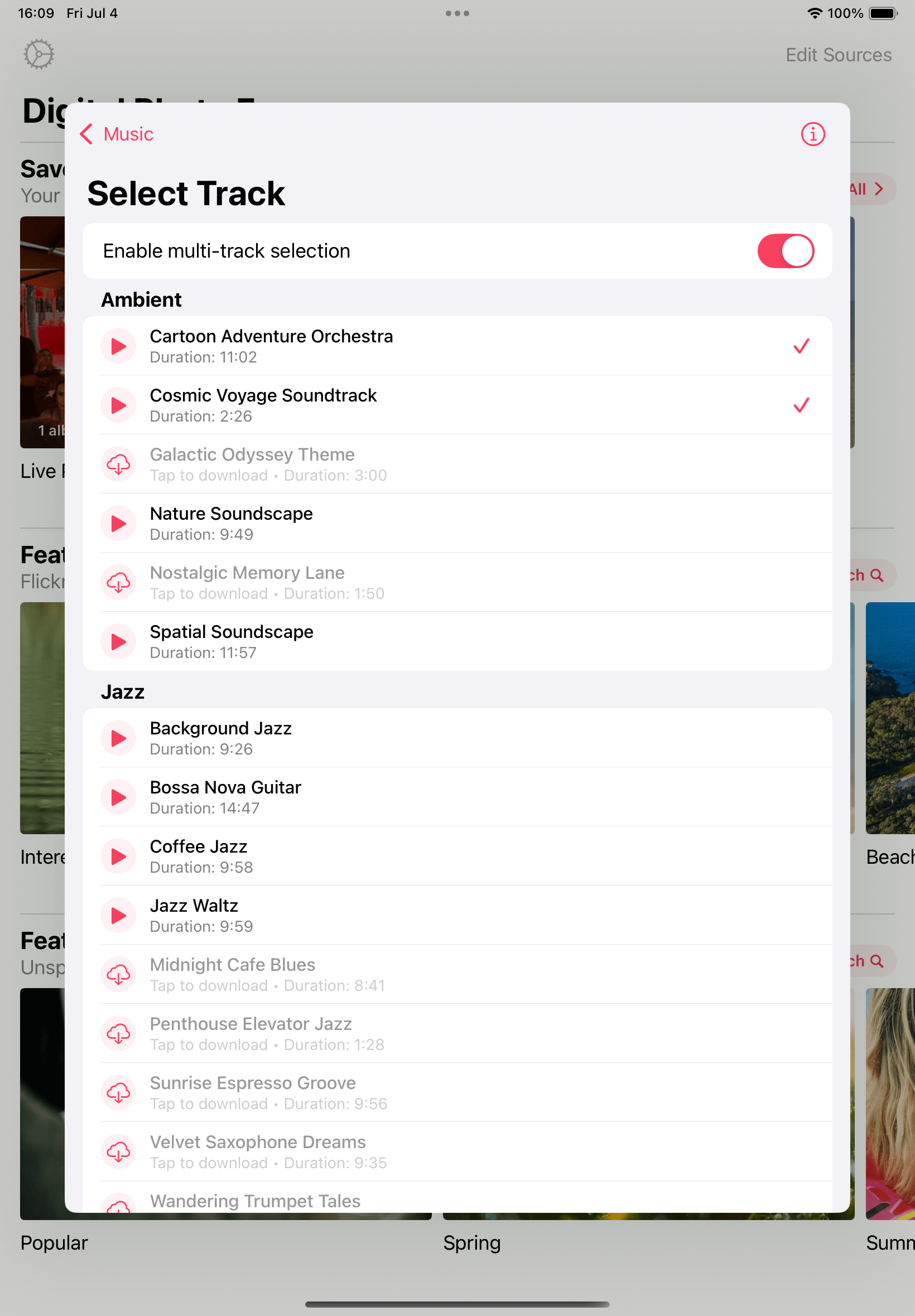 Music slideshow feature in Digital Photo Frame App