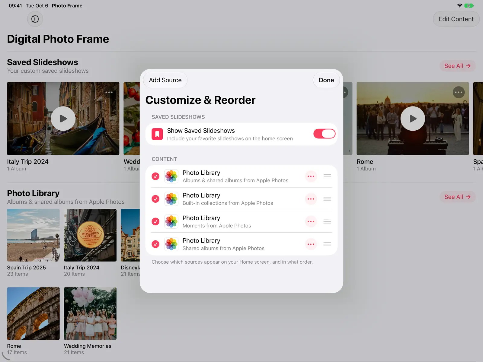 Picking iCloud shared albums for a slideshow