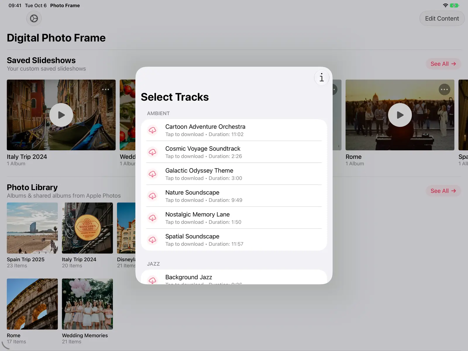 The list of built-in tracks grouped by mood