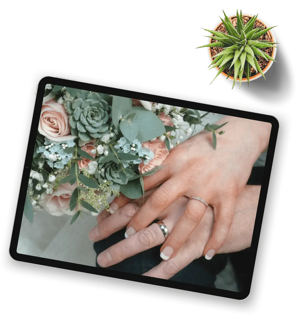 Digital photo frame with slideshow displaying family photos