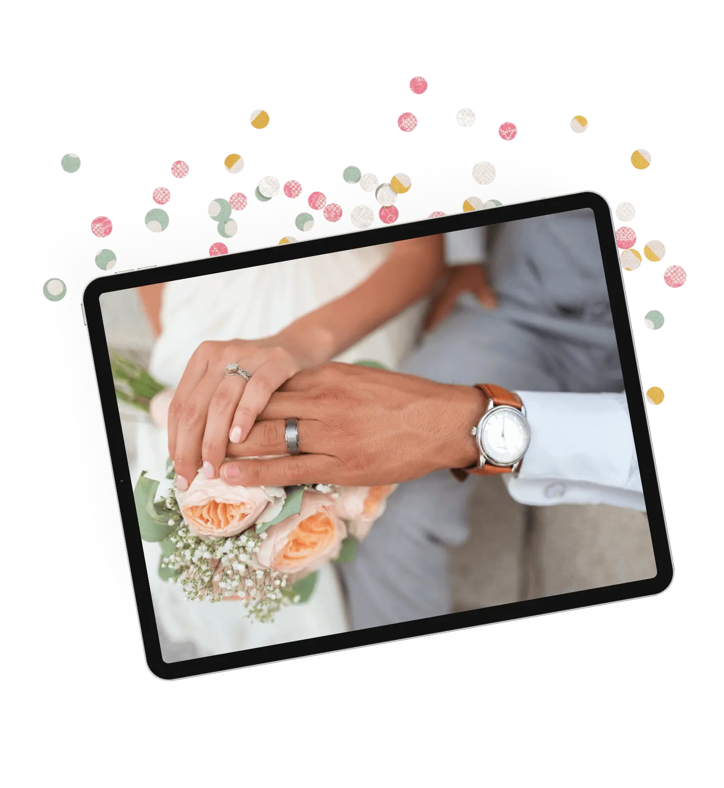 Digital picture frame app displaying wedding photos with slideshow